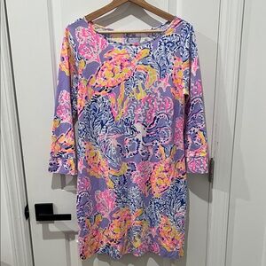 Lilly Pulitzer Vibrant Floral 3/4 Sleeve Dress Size Large